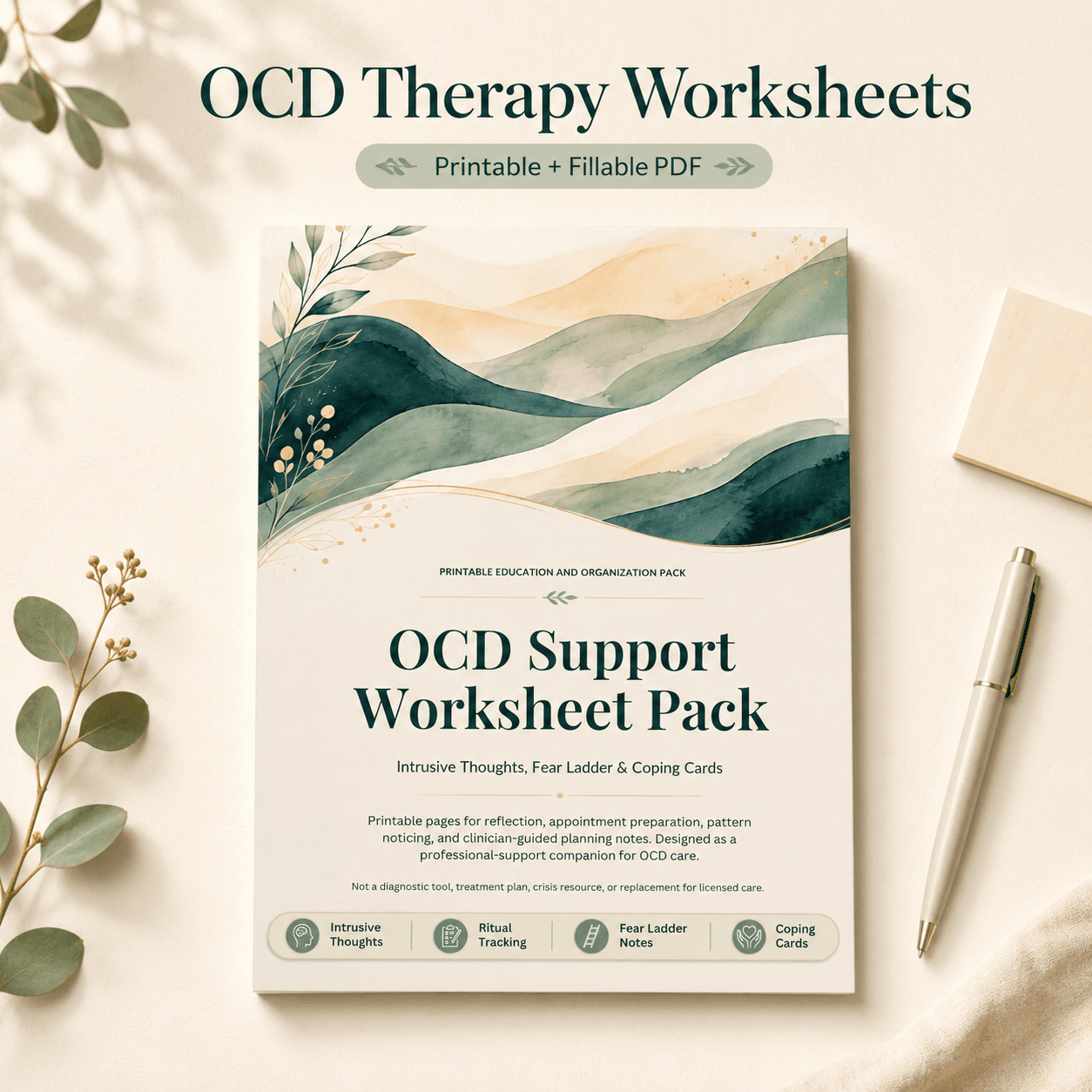 OCD support worksheet pack cover preview